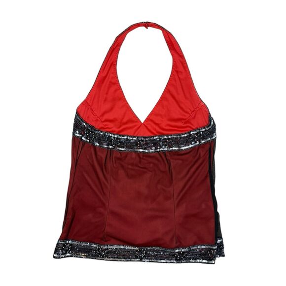 SCALA Women’s Large Beaded Halter Top Red Black Embellished Embroidered RARE - Picture 6 of 8
